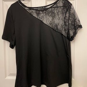 NWOT black tee with lace detail
